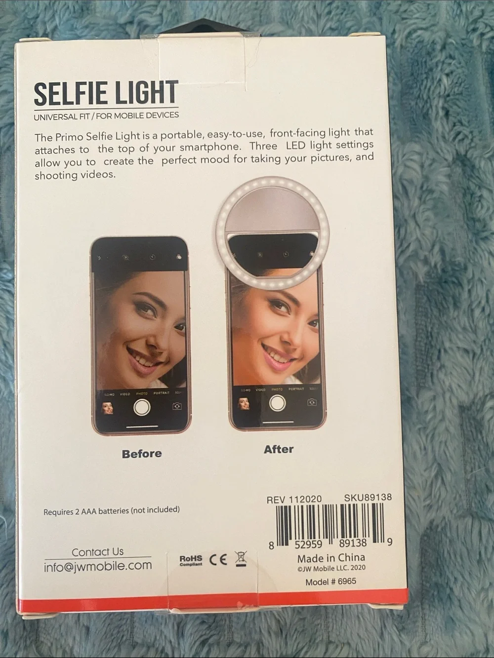 Primo White Selfie Light Clip-On for Mobile Devices - 3 Light Modes
